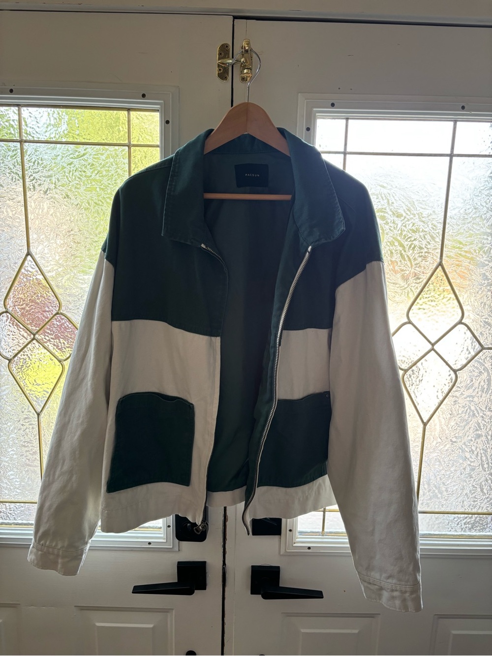 PacSun Green and White Colorblock Bomber Jacket